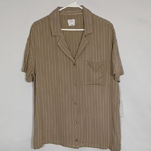 NWT RVCA Mason Button Down Brown White Striped Shirt Mens Size Small